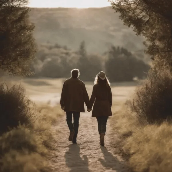 Happy couple walking in forest after regaining Erectile Dysfunction