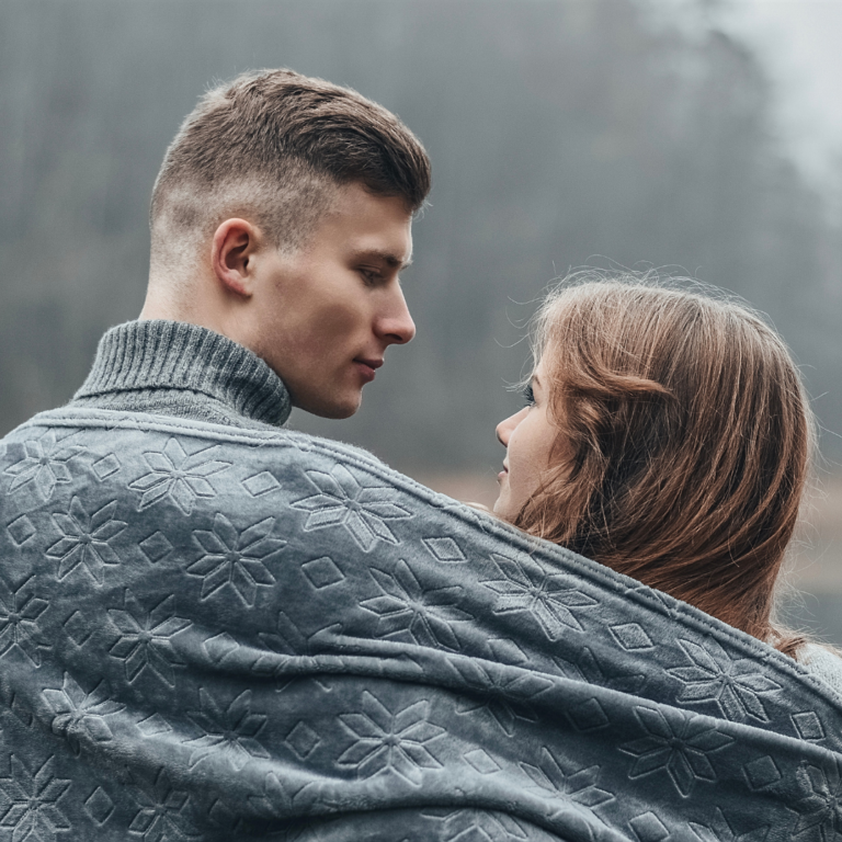 Man hugging woman, representing emotional intimacy.